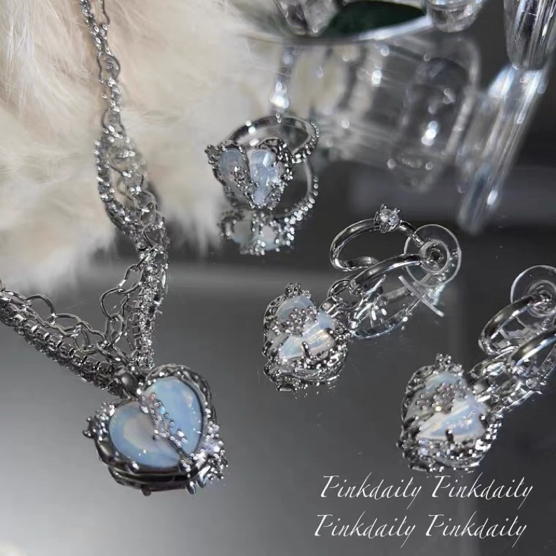 Bộ Dây Truyền, Nhẫn Trái Tim Biển Xanh Cao Cấp