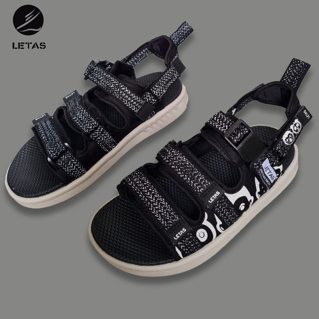 Sandal Unisex Letas D714 Đen Ghi