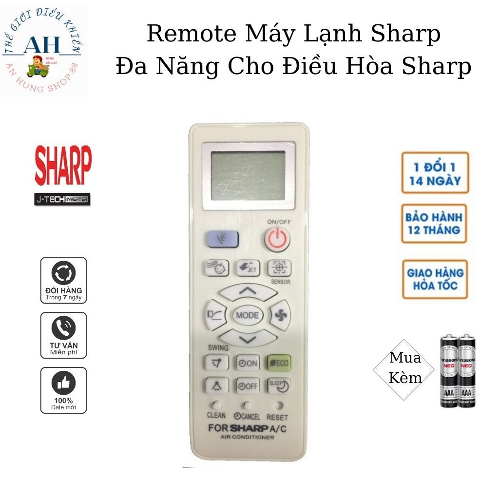 Điều khiển điều hòa Sharp (remote máy lạnh sharp)Tương thích với các dòng Sharp AH-X AH-A AY-A 9000BTU 12000BTU 18000BTU