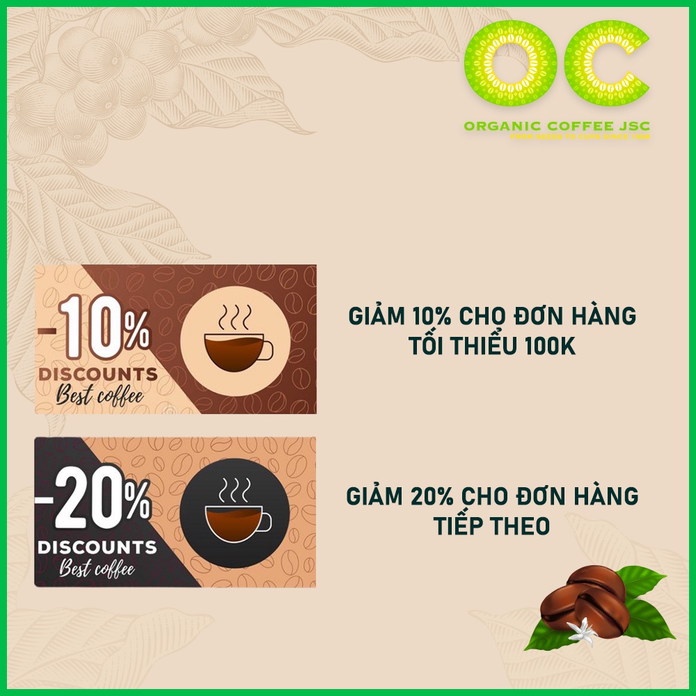 Cà phê rang xay nguyên chất Arabica Blend Hội An 66, Cafe rang mộc pha phin/pha máy gói 250g/500g Organic Coffee JSC