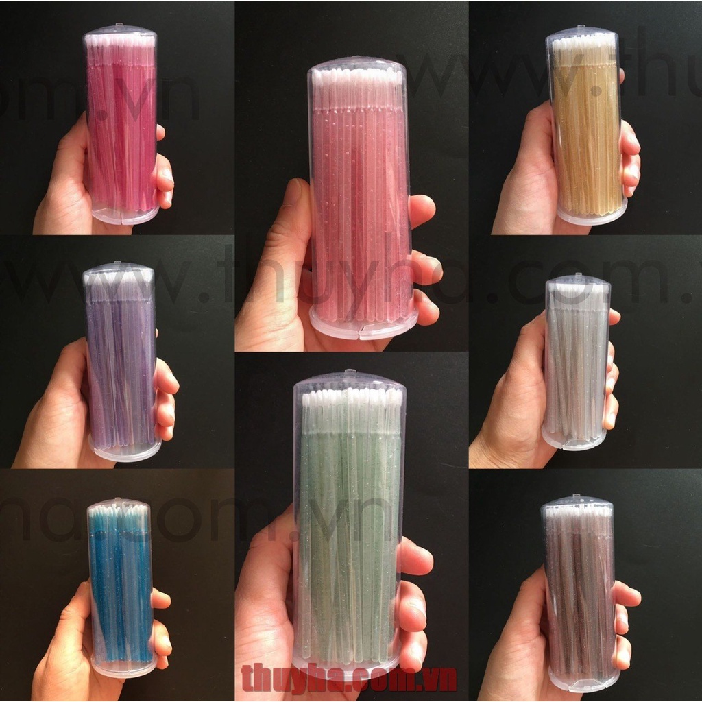 Tăm vệ sinh mi, tháo mi Kim Tuyến nhiều màu hũ 100 cây_ phụ liệu mi_tháo mi_Thúy Hà