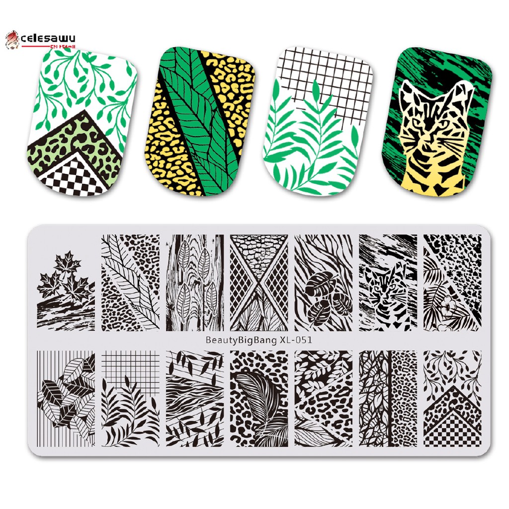 [Hàng mới về] Khuôn dập trang trí móng tay họa tiết lá và da báo