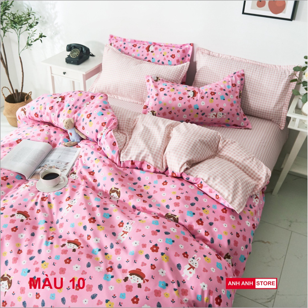 Bộ Vỏ Chăn Ga Gối Cotton Poly Hàn 4 món nhập khẩu, màu sắc tươi sáng, hoạ tiết sắc nét - ANHANHHOME