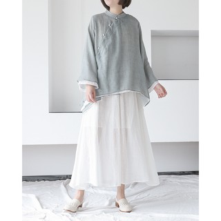 Hán phục Phong cách cổ xưa Áo kiểu tàu nữ vạt trắng tay dài - ALZCY190703