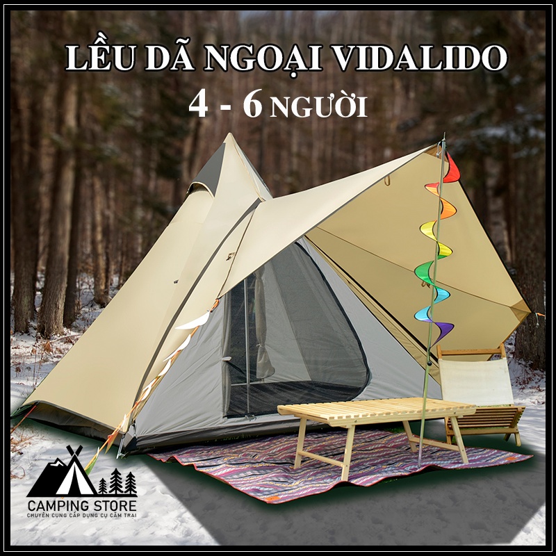 LỀU CẮM TRẠI VIDALIDO CAO CẤP THOÁNG MÁT CHO 4-6 NGƯỜI, LỀU DU LỊCH DÃ NGOẠI RỘNG RÃI CÓ MÁI HIÊN CHỐNG NƯỚC, TIA UV