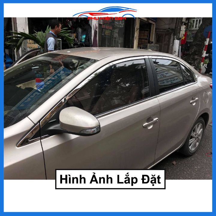 Bộ nẹp viền chân kính cong kính Toyota Vios 2014-2015-2016-2017-2018 Inox sáng bóng chuẩn form xe