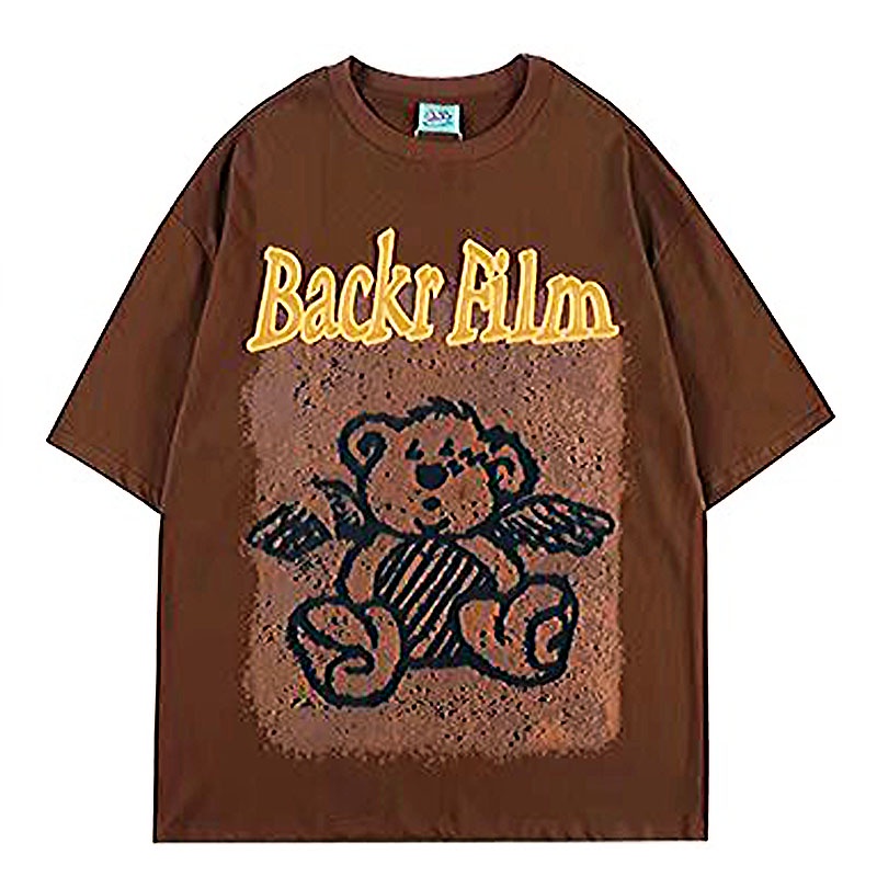 Áo Thun Cotton Tay Ngắn Cổ Tròn In Họa Tiết Gấu Hoạt Hình Graffiti Phong Cách Hàn Quốc Thời Trang Dành Cho Nam