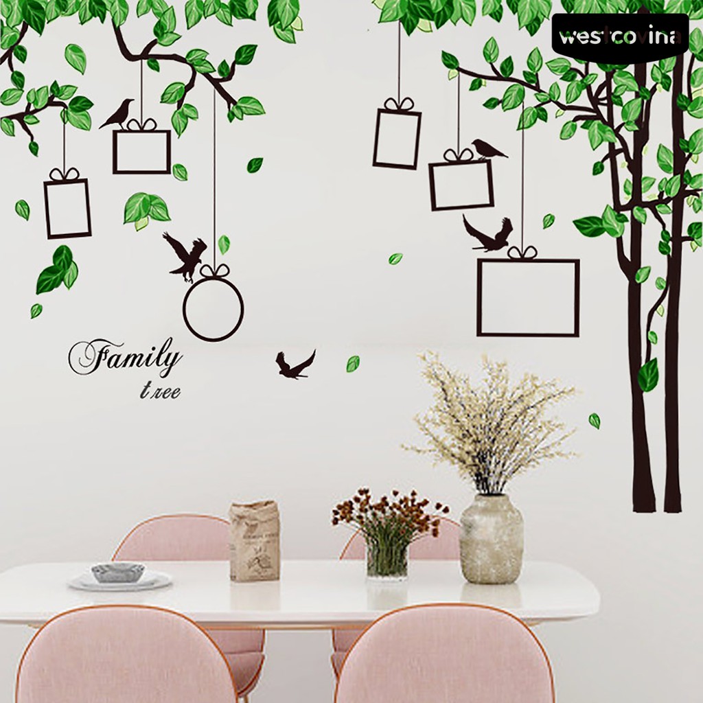 Bộ 2 Miếng Giấy Dán Tường Trang Trí Hình Cây Và Chim