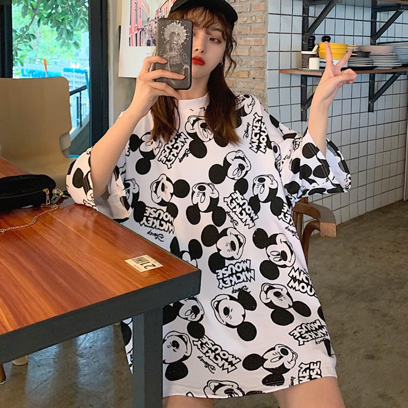 Áo Thun Tay Ngắn Cổ Tròn Dáng Rộng In Hoạt Hình Kiểu Hàn Quốc Dễ Thương Cho Nữ