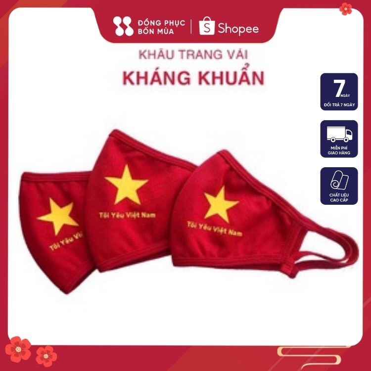 Khẩu trang vải kháng khuẩn cờ đỏ sao vàng Unisex nam nữ nhiều sẵn kèm video KT.2.02