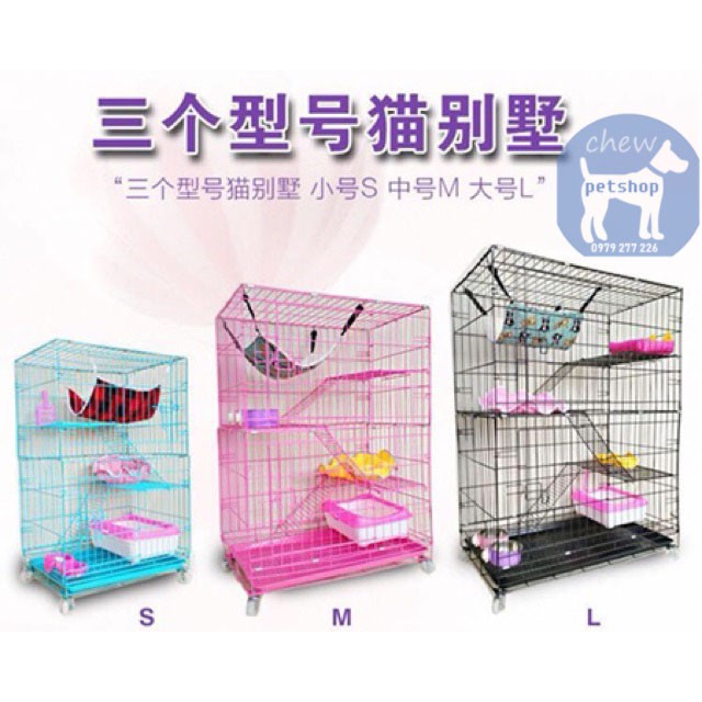 Lồng chuồng mèo 3 tầng bánh xe cao 1,12 M- Phụ kiện chó mèo Chew petshop