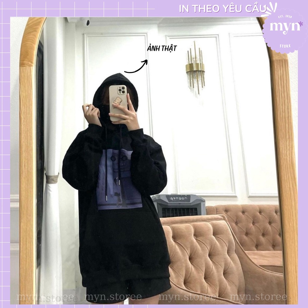 Áo Hoodie Dài Tay Đen In Theo Yêu Cầu Nam Nữ Đủ Size