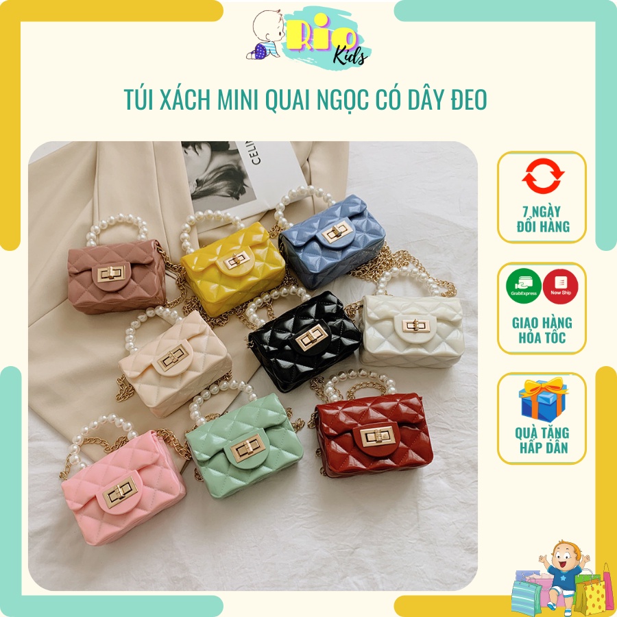 Túi xách, túi đeo chéo nhựa mini quai ngọc, cho bé gái, bạn nữ đi chơi, diện Tết - Riokids TX2