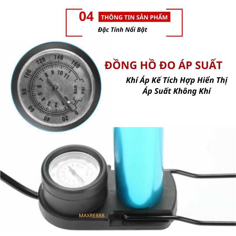 Bơm xe đạp xe máy xe hơi áp suất cao 160 PSI có đồng hồ đo áp suất gọn gàng độ bền cao