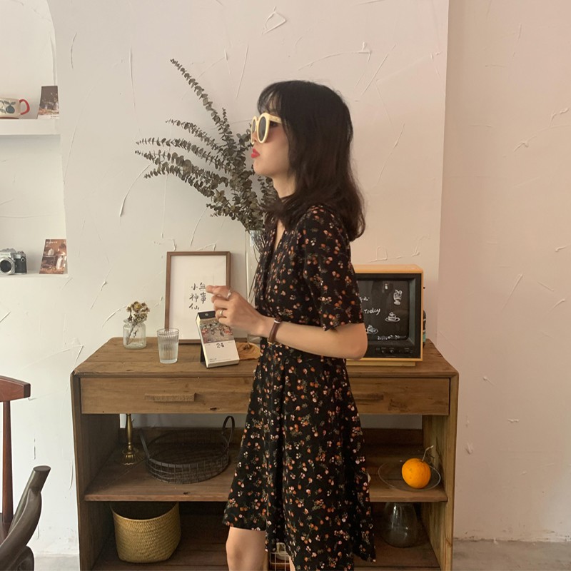 Đầm Ngắn Voan Hoa nhí Cổ tim Thắt eo Ngắn tay Dáng chữ A Ulzzang Hàn Quốc Đầm Voan Hoa nhí Ngắn Cổ V Thời trang | BigBuy360 - bigbuy360.vn