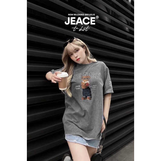 Áo phông wash cotton Jeace bear form suông unisex nam nữ