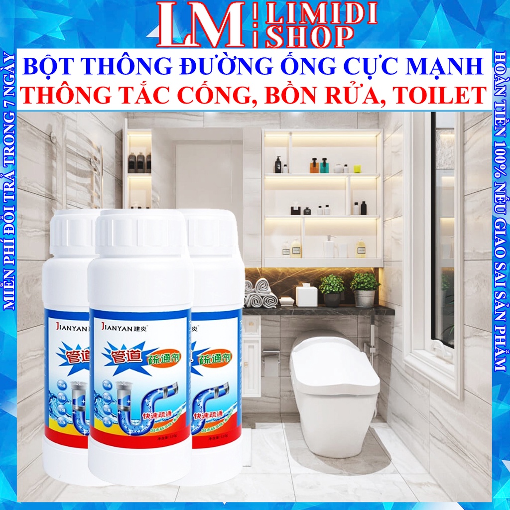 Bột Thông Cống - Bột Thông Cống Cực Mạnh - Xử Lý Tắc Đường Ống, Bồn Cầu, Bồn Rửa Bát, Ống Nước - LIMIDI