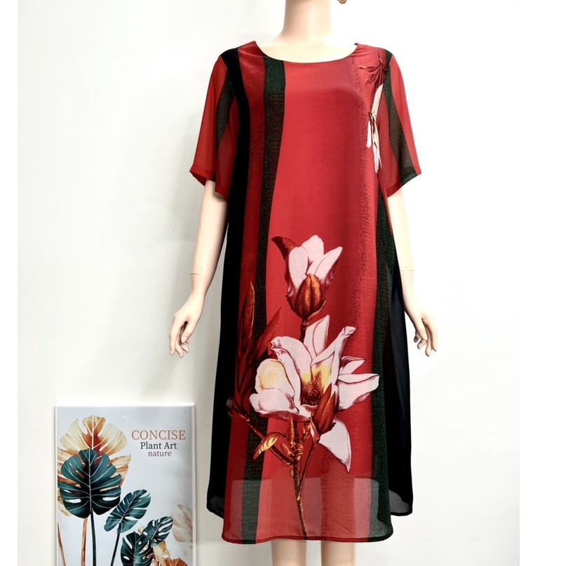 Váy Trung Niên MAI THY D391, Mẫu Đầm Suông Cho Mẹ Đi Tiệc Sang Trọng Tay Ngắn Chất Voan Hàn | Thời Trang Trung Niên U50+