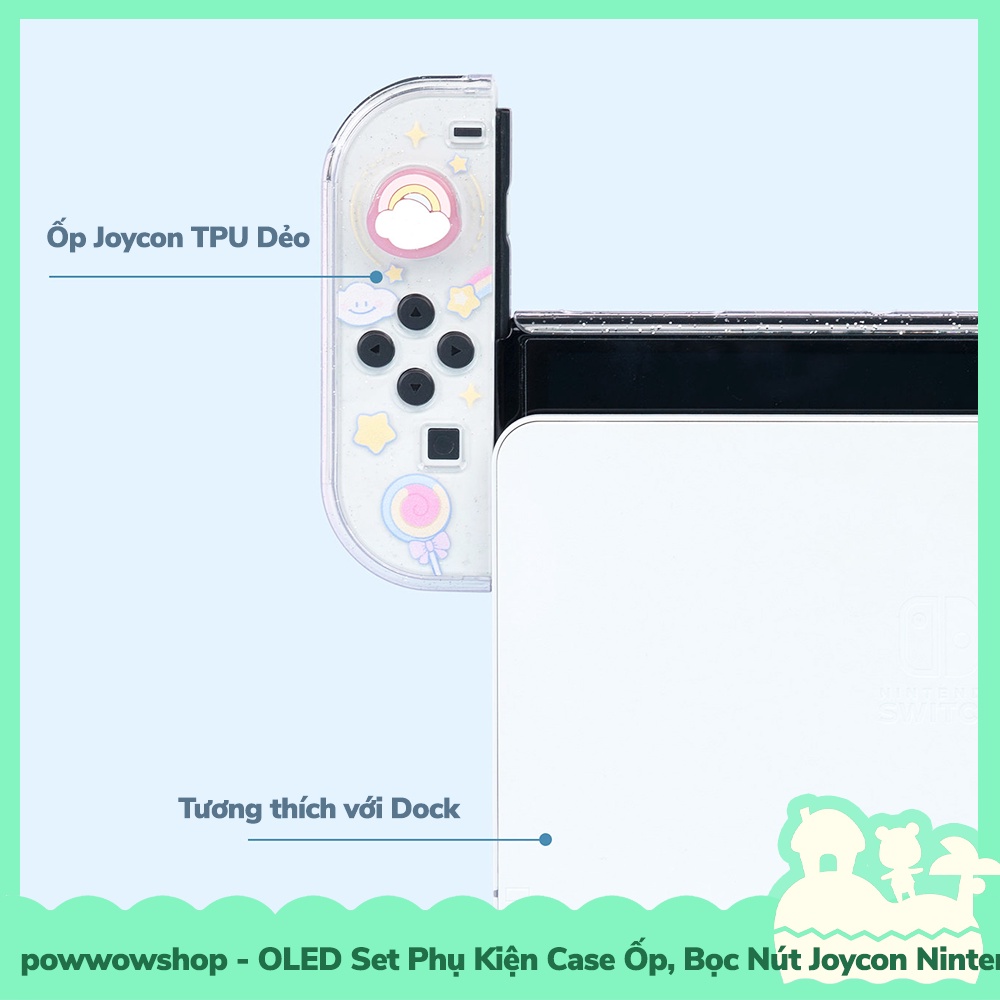 [Sẵn VN - Hỏa Tốc] Oled Set Phụ Kiện Case Máy, Nút Bọc Analog Joycon Nintendo Switch Phong Cách Unicorn Rainbow