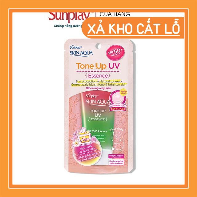 Tinh chất chống nắng nâng tông dành cho da khô/thường Sunplay Skin Aqua Tone Up UV Essence Happiness Aura (Rose)50g