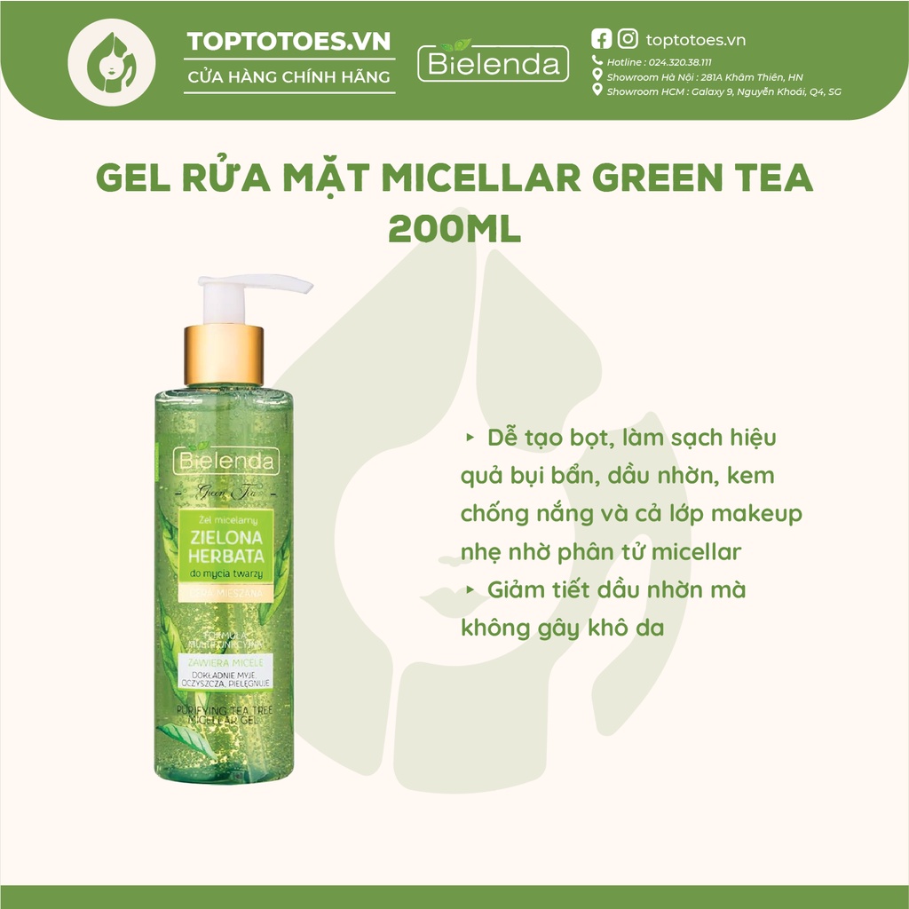 Gel rửa mặt Bielenda Green Tea 200ml làm sạch sâu, kiềm dầu, giảm mụn