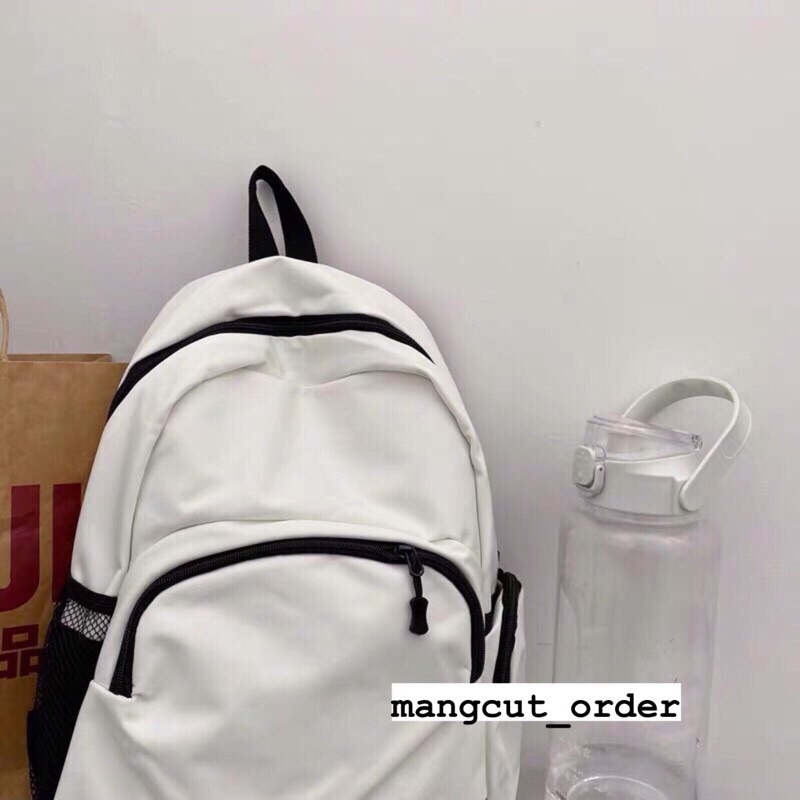 Balo vải dù trơn đen trắng from mềm balo đi học