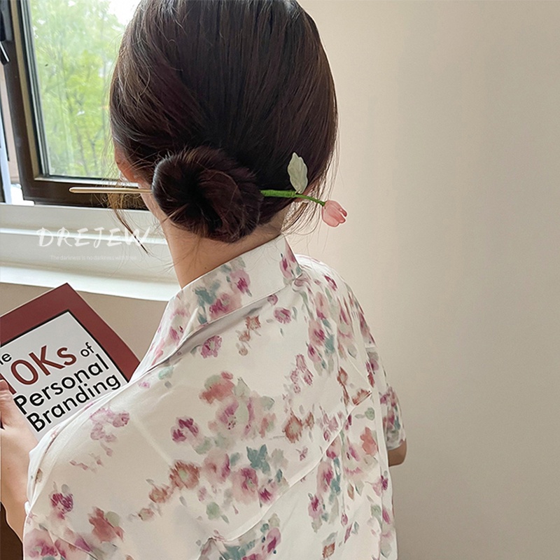 DREJEW Trâm cài tóc kiểu hoa tulip phong cách cổ điển cho nữ