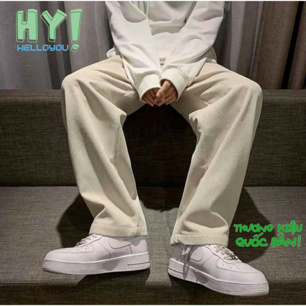Quần Ống Rộng Nhung Tăm Helloyou Dáng Suông Baggy Phong Cách Hàn Quốc Uniex Nam Nữ Basic