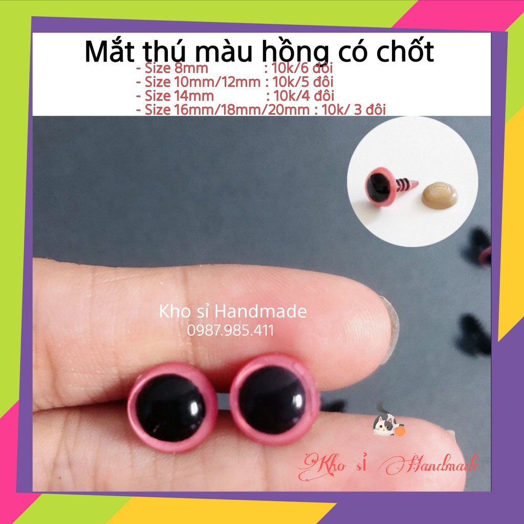 Mắt thú màu hồng có chốt an toàn cho bé (1 đôi)