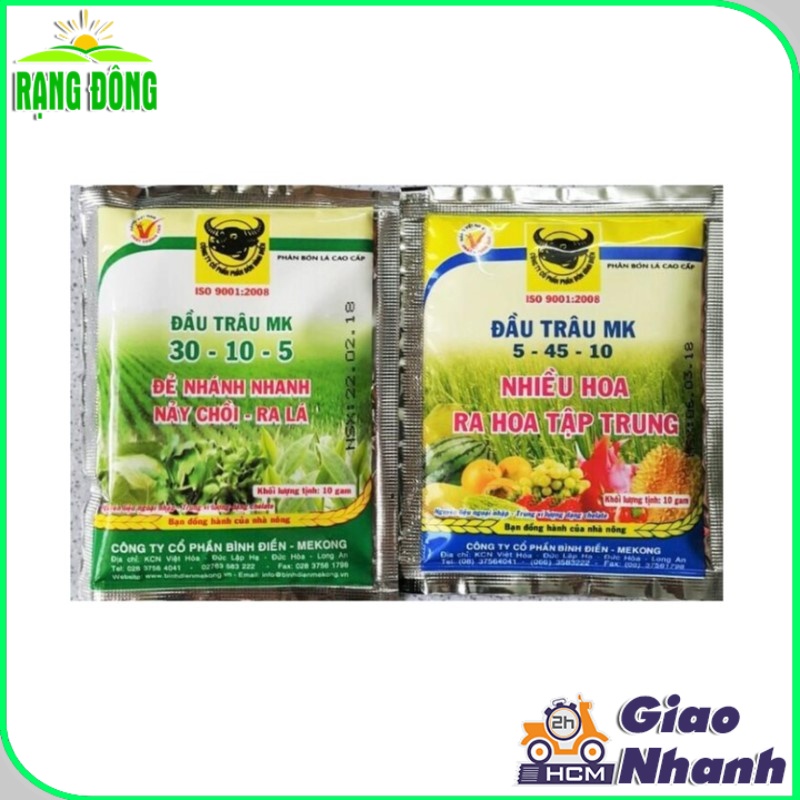 Combo 2 Gói Phân Đầu Trâu NPK 2 Giai Đoạn Phát Triển Cho Cây (gói 10 gram) - Hạt giống Rạng Đông