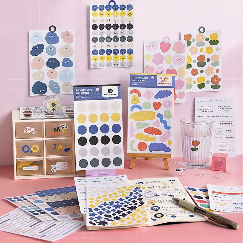 STICKER - Bộ 6 tấm sticker Lovely trang Trí Bullet Jounals/ Planner
