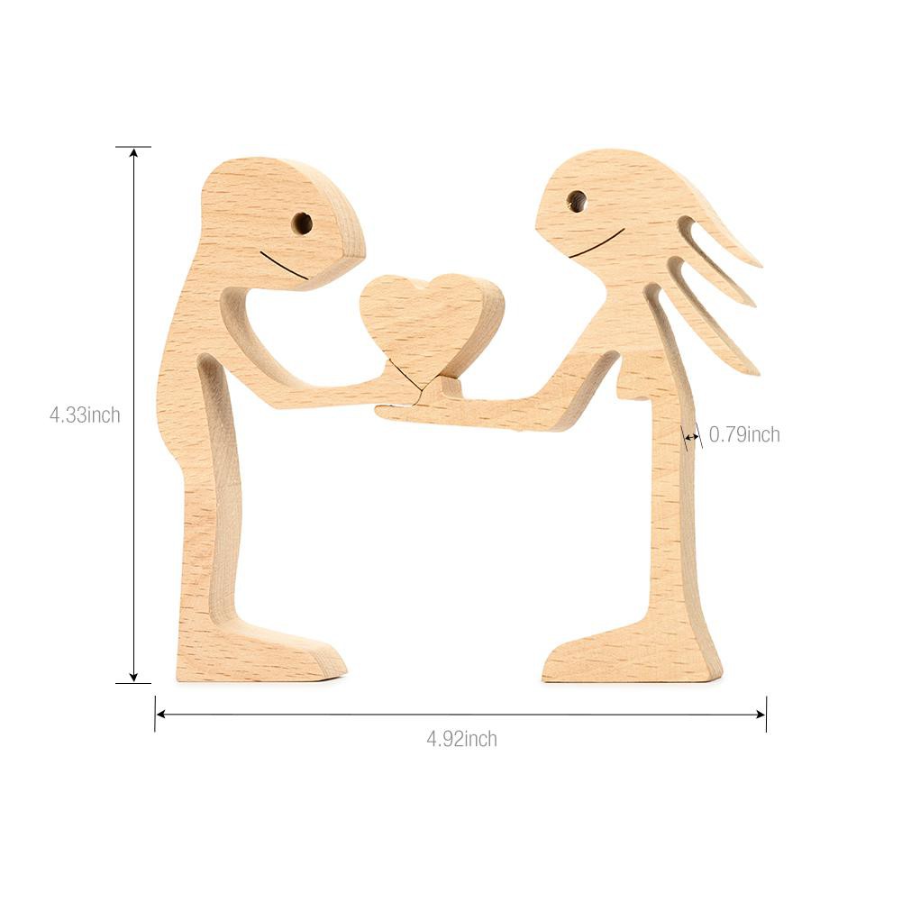 JANE Gift Couple Family Carving Craft Heart Lovers Kids Table Ornaments Wooden Sculpture Office Home Decor Desk Statues Mini Ornaments Sculpture