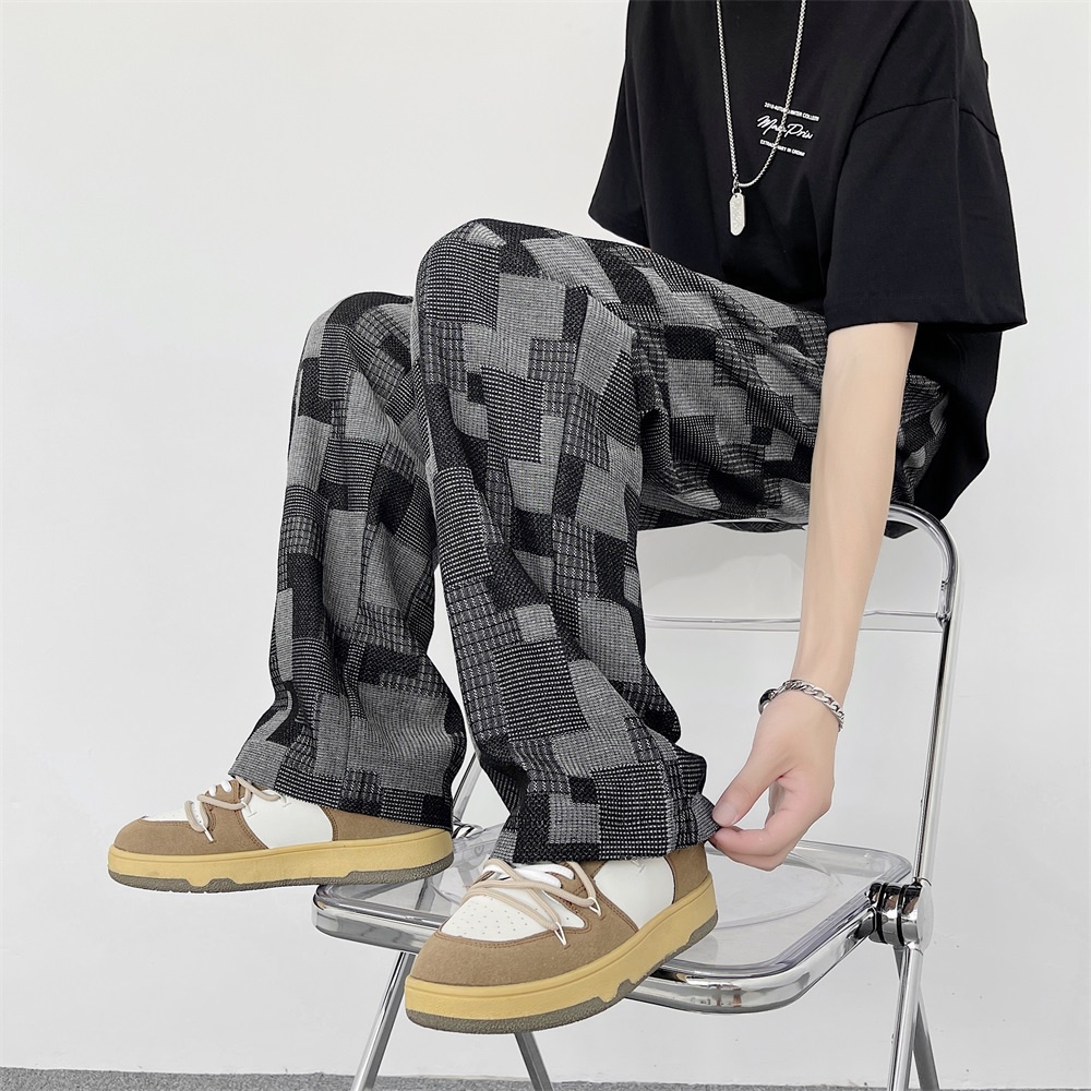 Quần ống rộng họa tiết sọc caro phong cách hip hop Hàn quốc
