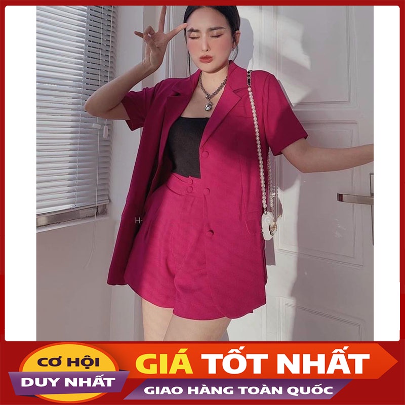 Sét Vest Khuy Ngọc Mix Quần Sooc Hàng Quảng Châu M3645-Violet