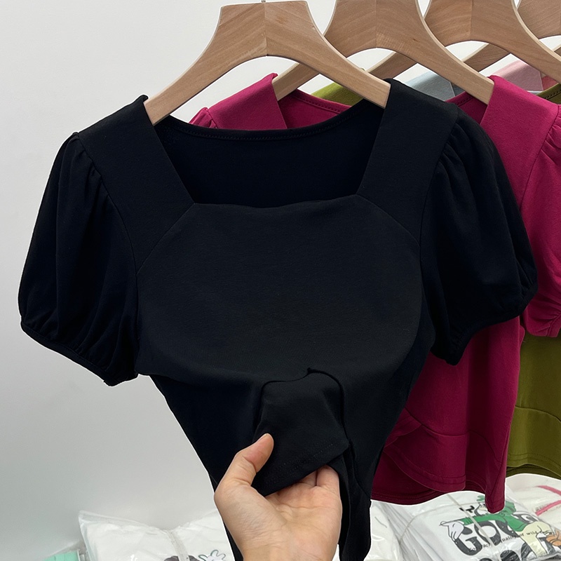 Áo croptop BH cổ vuông tay phồng thời trang mùa hè xinh xắn cho nữ