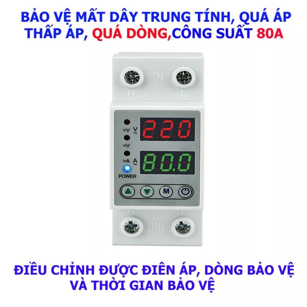 Thiết Bị Điện Bảo Vệ Lỗi Điện Áp Và Dòng Điện 1 Pha 80A ENERGY