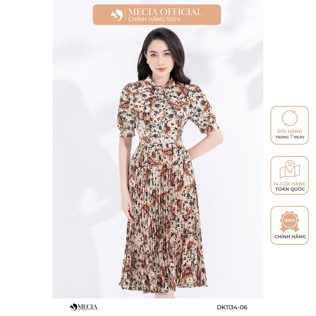 Đầm hoa xòe ly quạt cổ thắt nơ MECIA paisley DK1134