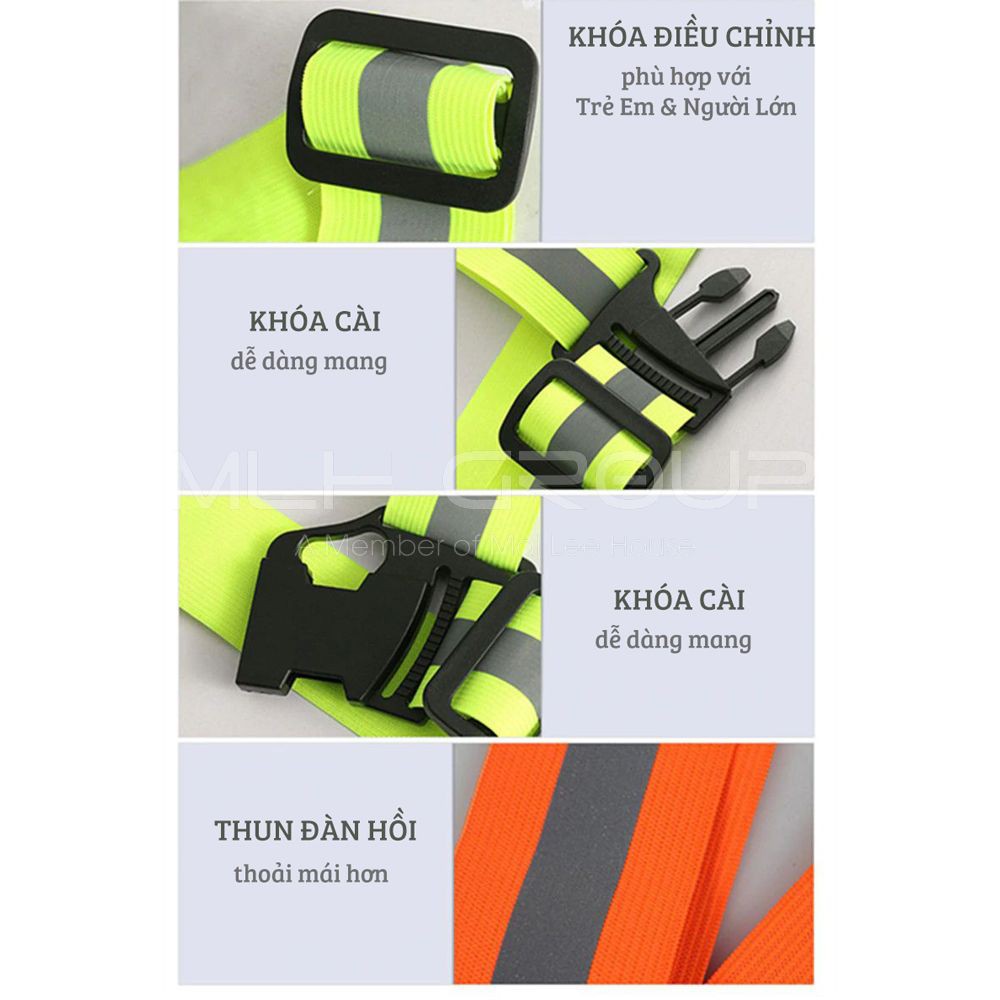 Dây Đai Phản Quang, Áo Phản Quang Nam Nữ Đi Phượt/ Đi Xe Máy/ Đạp Xe Đạp Với Dây Thun Đàn Hồi Co Giãn Rộng MLH