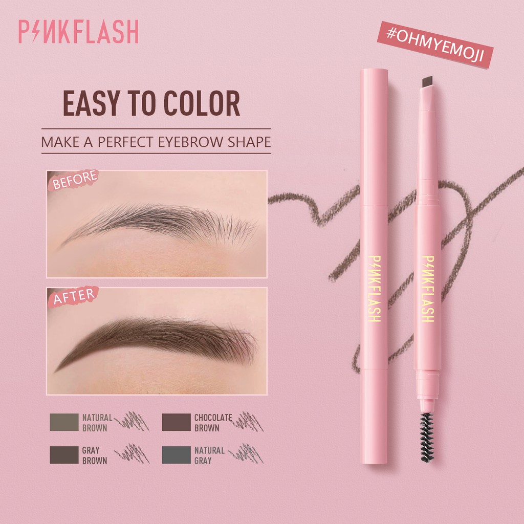 PINKFLASH  Bút Chì Kẻ Lông Mày Hai Đầu Lâu Trôi Không Thấm Nước Lên Màu Lên Đến 8 Giờ Flashmoment