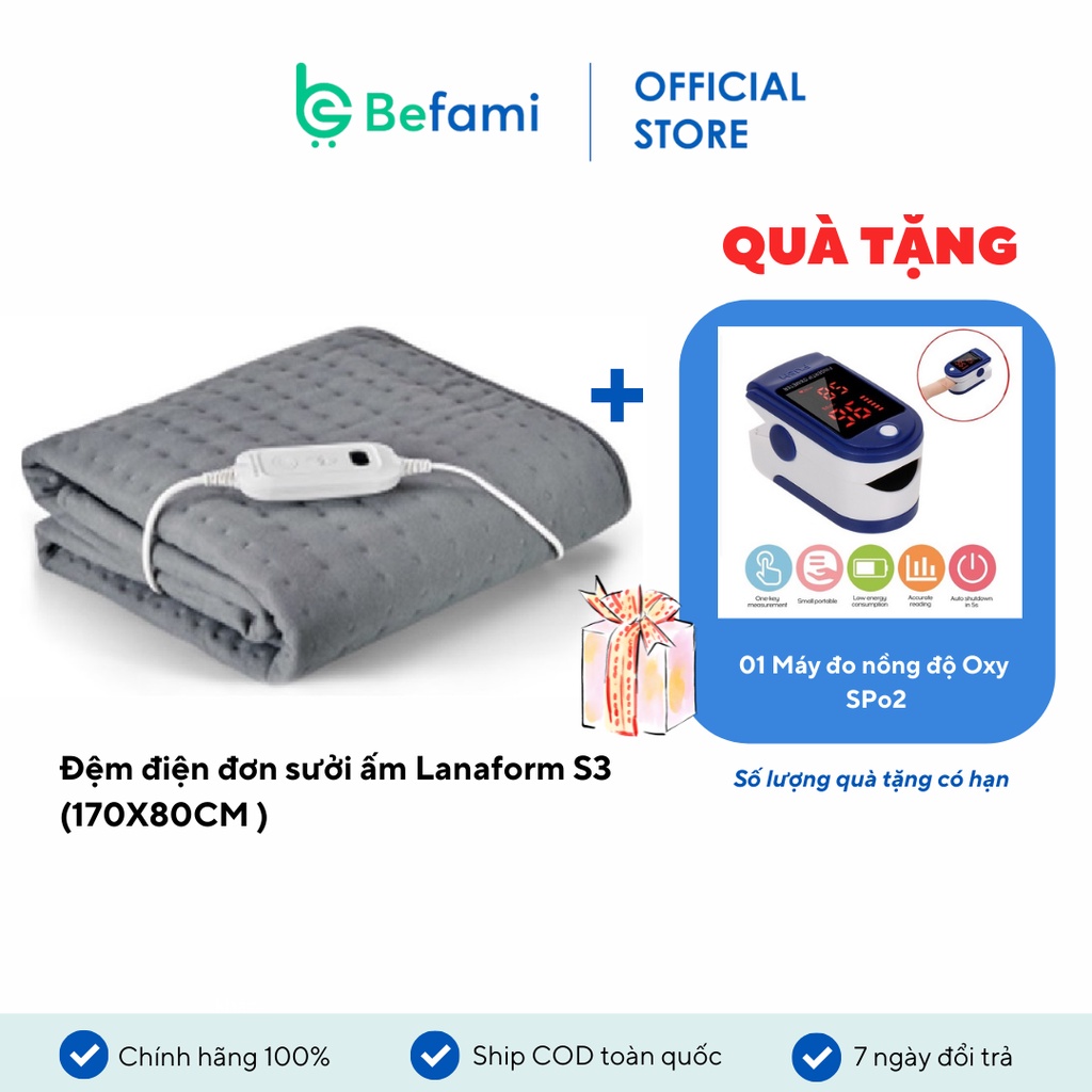 Đệm điện đơn sưởi ấm Lanaform S3 (170x80cm ) nhập khâu Bỉ - Tặng 01 máy đo SPO2