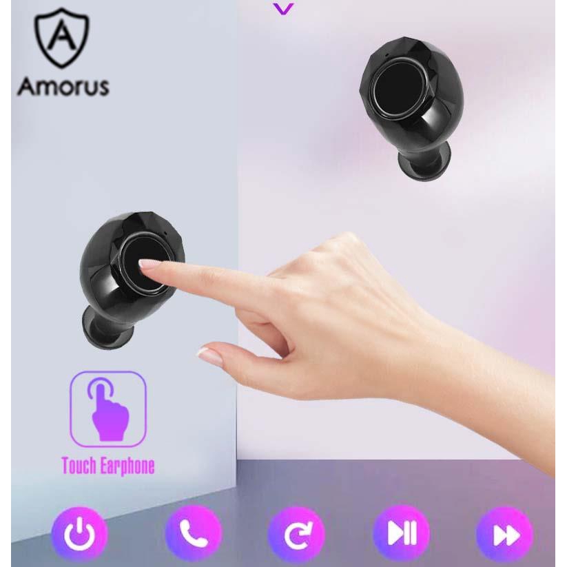 Tai Nghe Không Dây Bluetooth 5.0 TWS Amorus Điều Khiển Cảm Ứng Kèm Hộp Sạc Dạng Xoay Sáng Tạo