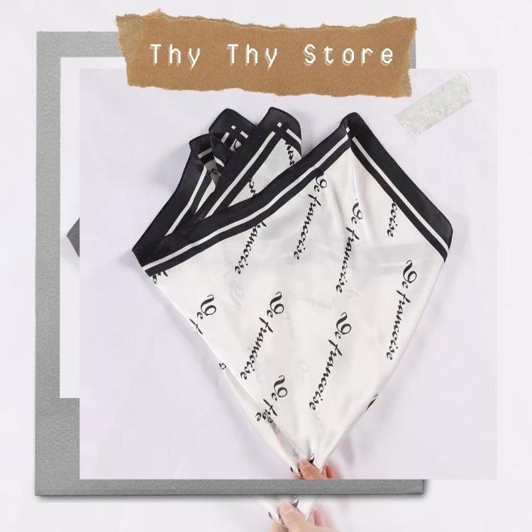 khăn lụa CHỮ TRẮNG ĐEN- 70x70CM-V2TD- Thythy Store khăn lụa Bandana- băng đô, cột túi, áo