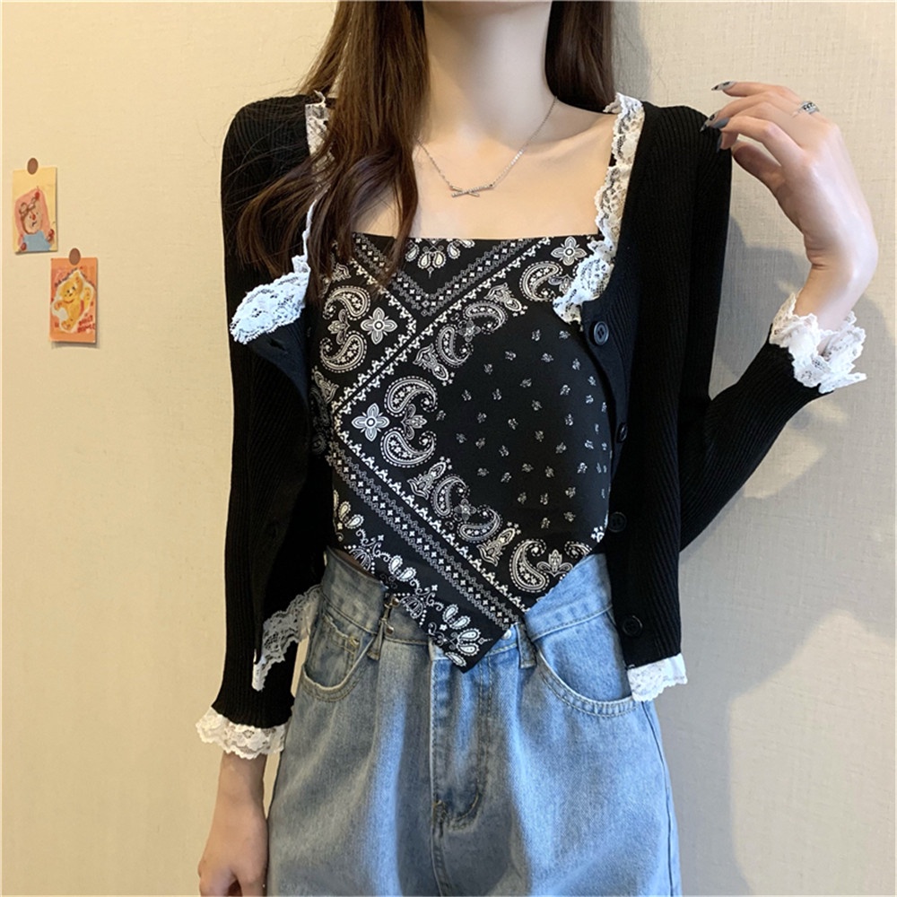 【sweet】woman Summer Creative print Pattern Silk Scarf Sexy Small Camisoles Clothing