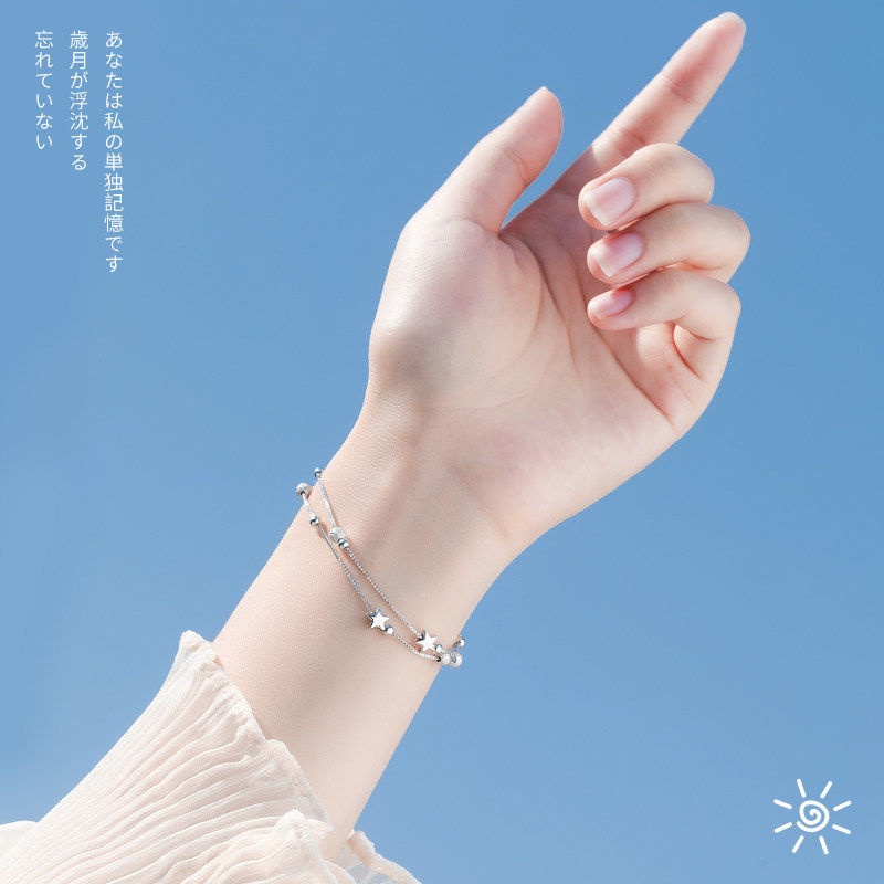 Vòng Tay Hai Lớp Đính Hạt Hình Ngôi Sao Chất Lượng Cao Thời Trang Hàn Quốc Dành Cho Nữ