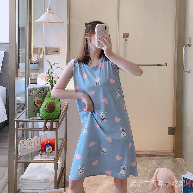 Đầm Ngủ Sát Nách Dáng Rộng In Hoạt Hình Kiểu Hàn Quốc Thời Trang Mùa Hè Cho Nữ