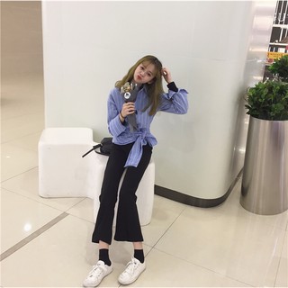Quần thun cát ống loe xẻ