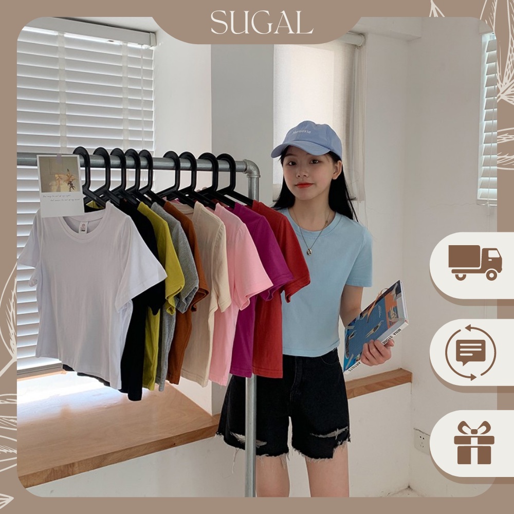 Áo Nữ Thun Tăm Cổ Tròn Dáng Croptop Trơn Màu Phong Cách Trẻ Trung Thời Trang Sugal TOP NU 023V1