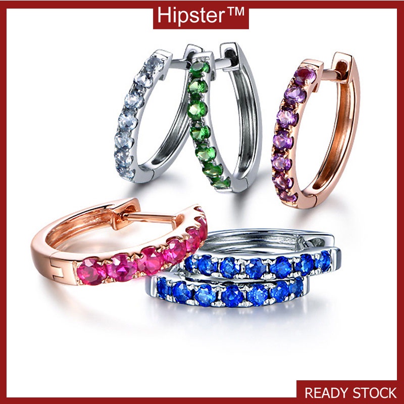 Khuyên Tai Đính Đá Ruby Giả Kim Cương Toàn Bộ