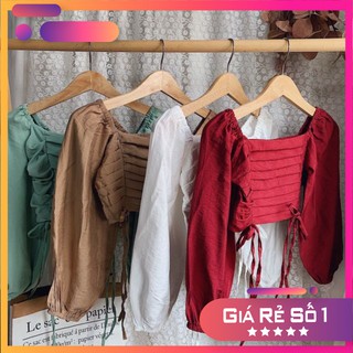 [ BAO ĐẸP] Áo xếp li croptop rút dây [ HÌNH THẬT +HÀNG SẴN]