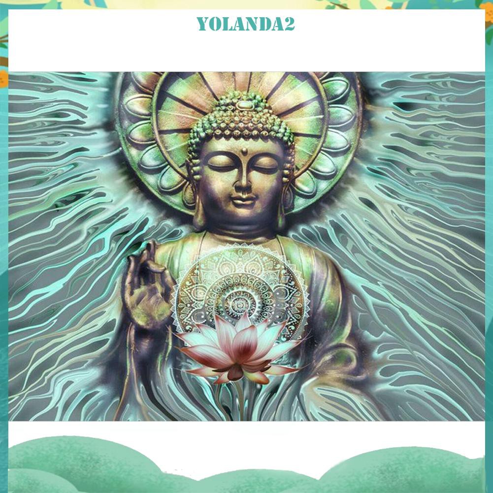 Tranh đính đá kim cương 5D DIY hình hoa sen Đức Phật độc đáo